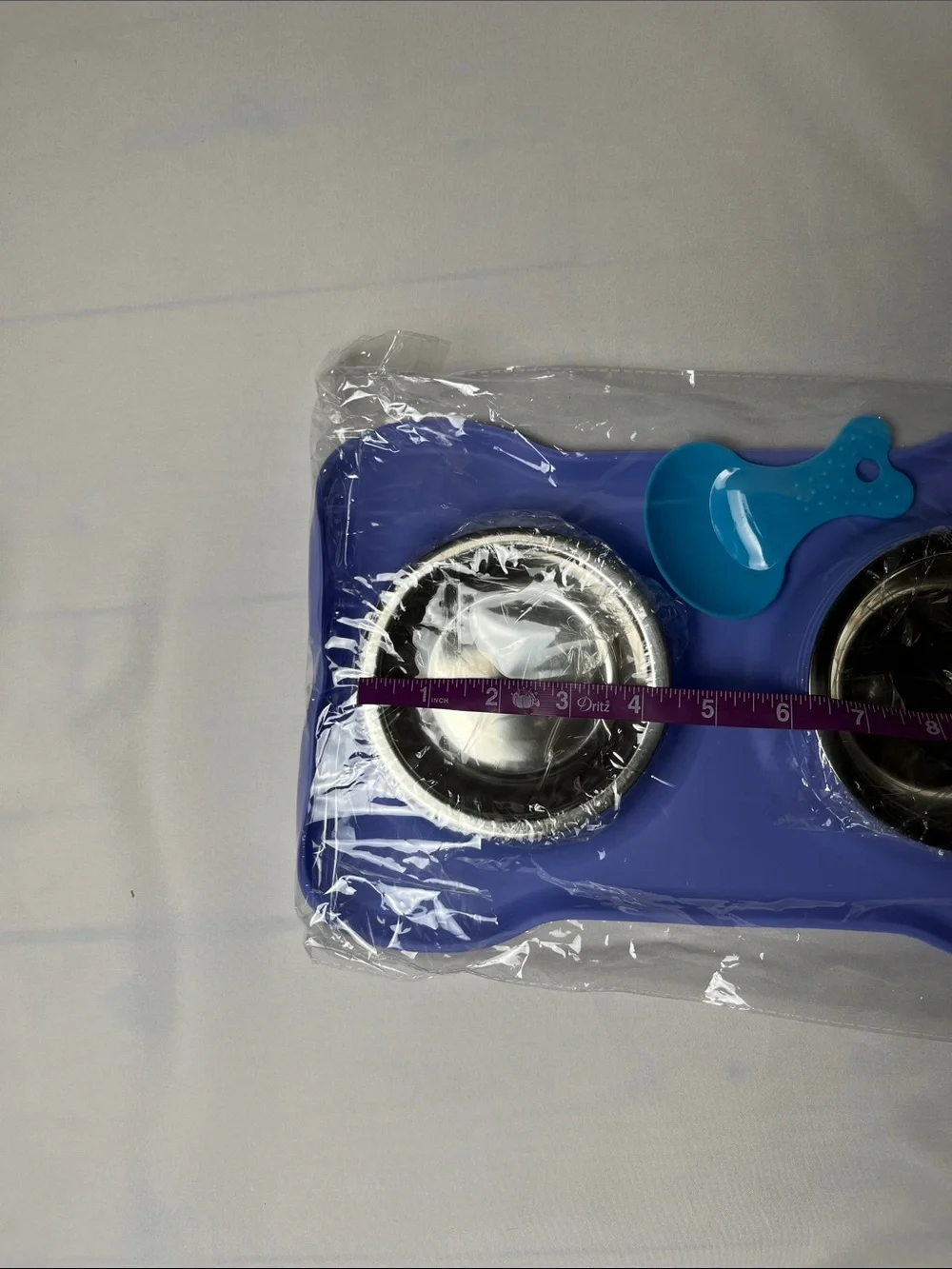 Blue Dual Pet Bowl with Spoon - Silicone Base